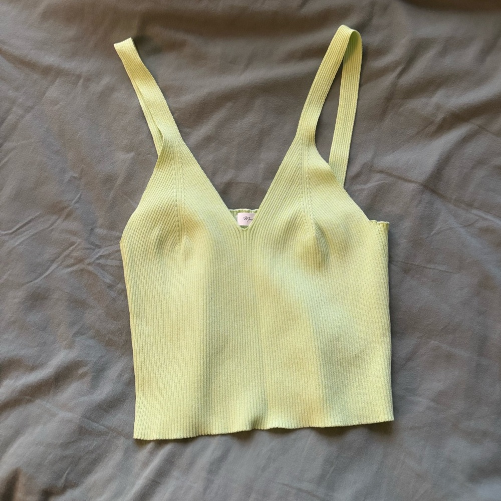 M Mustard Seed Pastel Green Knit Top | Straps | Flattering V Neck